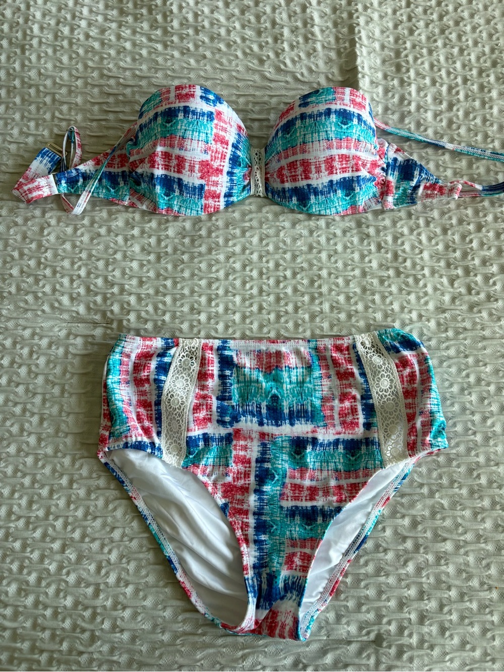 VENUS Multicolor Plaid Bikini Set - Teal, Blue & Coral